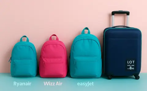 Cztery bagaże: dwa turkusowe plecaki, różowy plecak i granatowa walizka.